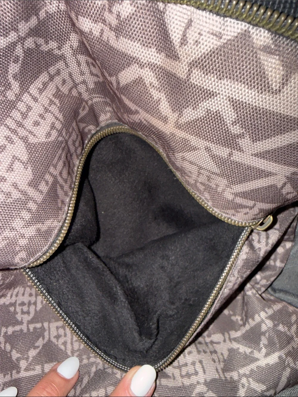 Brown Patterned Men's Backpack with Tan Trim